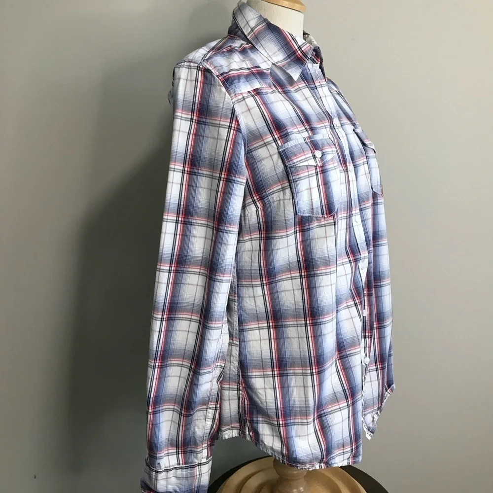 H&M (LOGG) Blue Lightweight Plaid Shirt - Size 10 - Picture 2 of 8